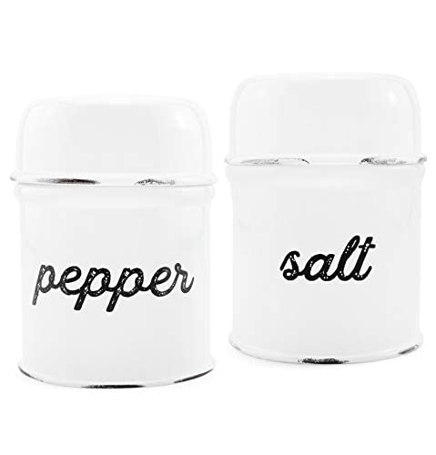 [Australia - AusPower] - AuldHome Salt and Pepper Shaker Set; Rustic White Enamelware Retro Vintage Style Shaker Set 