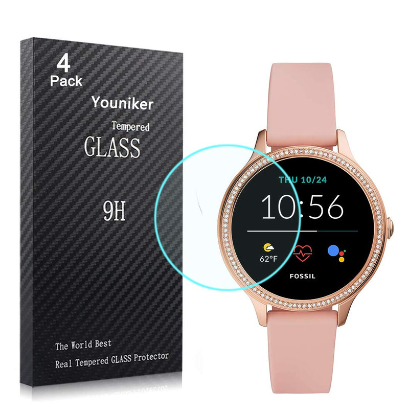 [Australia - AusPower] - Youniker 4 Pack Compatible with Fossil Gen 5E Screen Protector Tempered Glass for Fossil Women's Gen 5E 42mm Smartwatch Screen Protectors Cover Anti-Scratch 