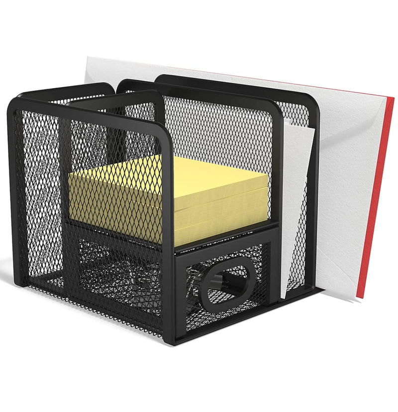 [Australia - AusPower] - 1InTheOffice Organizer for Desk, Desk Organizer, Mesh Desk Organizer, 5 Compartment Wire Mesh Accessory Holder, Matte Black 1 pack 
