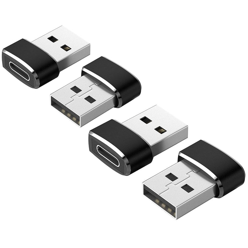 [Australia - AusPower] - USB C Female to USB Male Adapter 4-Pack, Type C to USB A Converter Compatible with iPhone 11/12 Pro Max, Airpods iPad, Samsung Galaxy S20, Laptops, Power Banks, Chargers, Black 