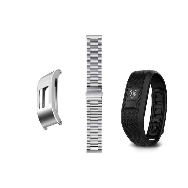 [Australia - AusPower] - C2D JOY Ultra-thin Stainless Steel Strap Compatible with Garmin vivofit 3 Activity Tracker Bands Replacement Accessory with Metal Case for Men Fits 5.5"-8.5" wrists Silver Strap with Metal Case 