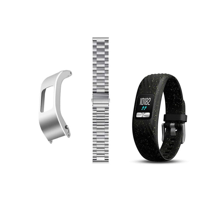 [Australia - AusPower] - C2D JOY Ultra-thin Stainless Steel Strap Compatible with Garmin vivofit 4 Activity Tracker Bands Replacement Accessory with Metal Case for Men Fits 5.5"-8.5" wrists Silver Strap with Metal Case 
