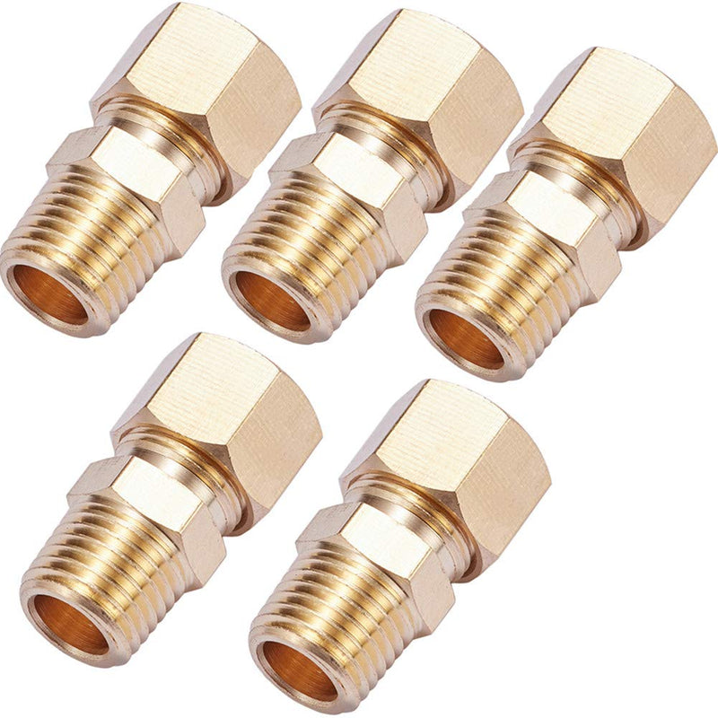 [Australia - AusPower] - ZKZX Brass Compression Tube Pipe Fitting Connector, Straight Coupling Adapter, 3/8" Tube OD x 1/4" NPT Male Connector 5pcs (3/8" OD Compression x 1/4" NPT Male) 3/8" OD Compression x 1/4" NPT Male 