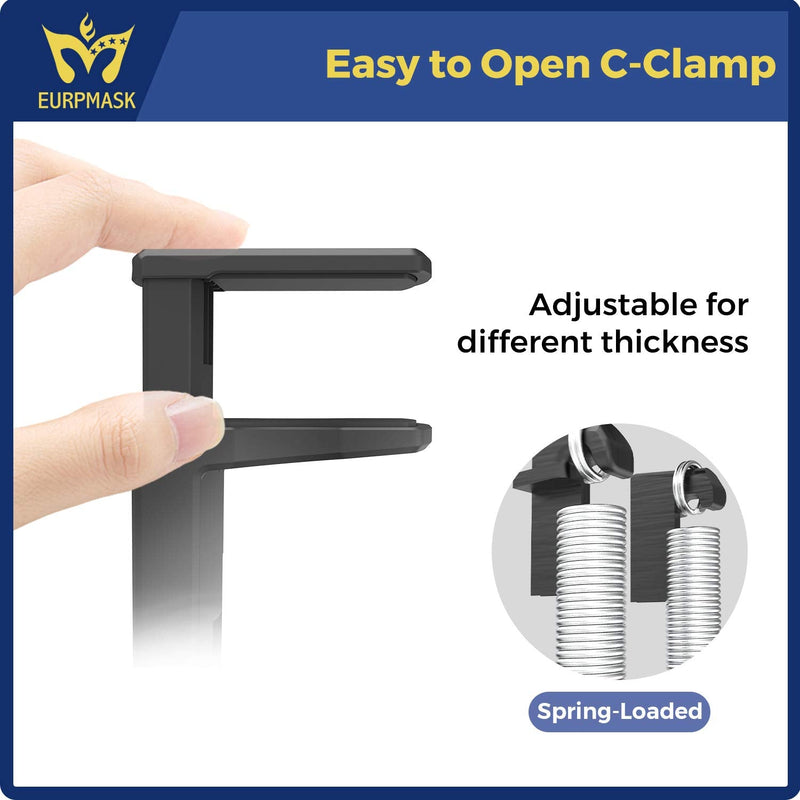 [Australia - AusPower] - PC Gaming Headphone Stand, Dual Headset Hanger Hook Holder with Adjustable & Rotating Arm Clamp , Under Desk Design , Universal Fit , Built in Cable Clip Organizer EURPMASK Black 