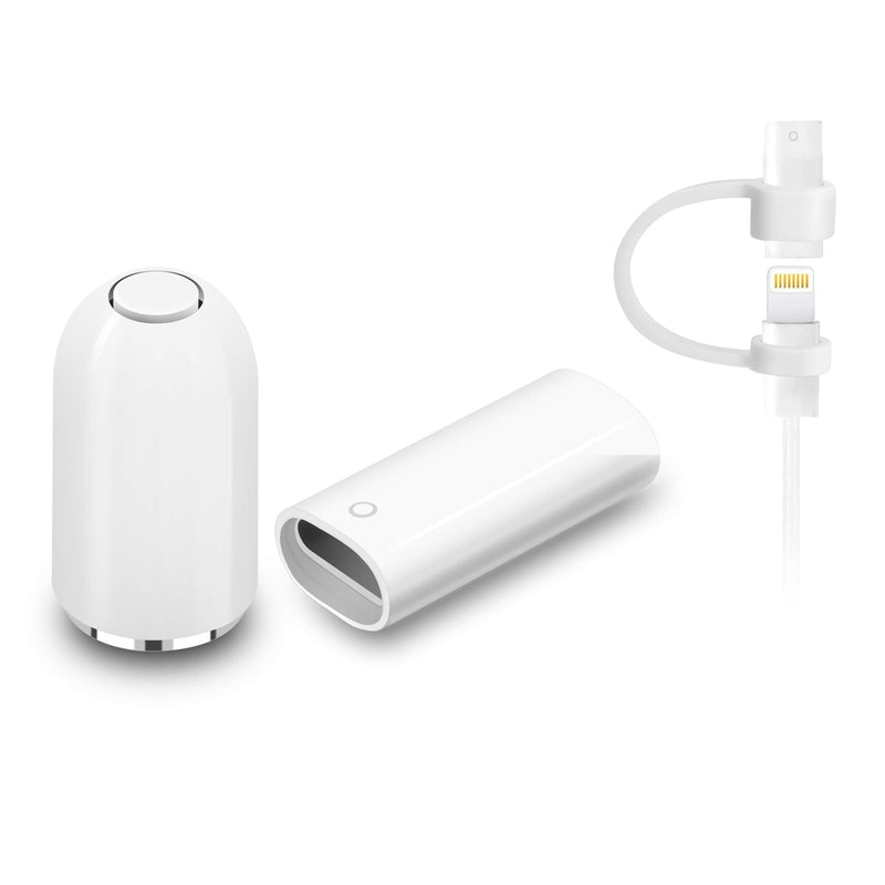 [Australia - AusPower] - Magnetic Replacement Caps for Apple Pencil 1st Generation - with Charging Adapter (Female to Female Connector) and a Silicone Cable Adapter Tether Stylus Protective Cover Caps for iPad Pencil (White) Apple Pencil Cap+Charging Adapter+Adapter Tether 