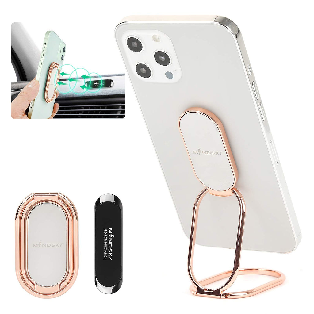 [Australia - AusPower] - MINDSKY Phone Ring Holder Finger Kickstand Retractable 360°Rotation Ultra-Thin Cell Phone Back Grip Foldable Cellphone Stand for iPhone iPad Smartphones Tablets ( with Universal Magnetic Car Mount) Rose Gold 
