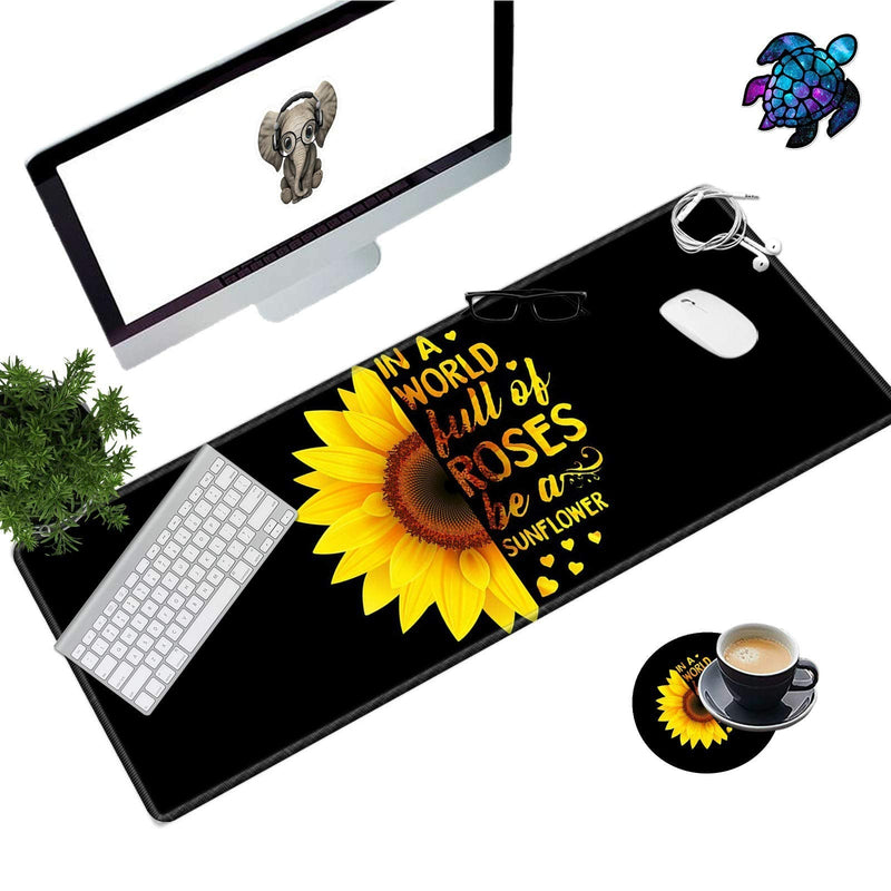 [Australia - AusPower] - Desk Pad Mat Large Mouse Pad XL Extended Mousepad Gaming with Sunflower Black 31.5" 11.8" Huge Mouse Pads for Computer Laptop Home Office + Cup Coaster and Cute Stickers 
