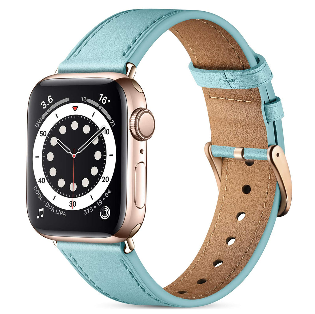 [Australia - AusPower] - Easuny Leather Band Compatible with Apple Watch SE 40mm 38mm iWatch Series 6 5 4 3 2 1, Classical Elegent Genuine Leather Strap Wristband Replacement Accessories for Women Men,Tiffany Blue Tiffany Blue 38mm/40mm 