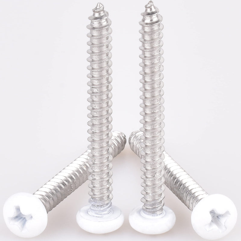 [Australia - AusPower] - 60 pcs # 8 X 1 1/2" White Screws White pan Head Machine Screws White rv Screws Twinfast Thread Cargo RV Zinc Plated Corrosion Resistance #2 Phillips Bit with Screw Bit 