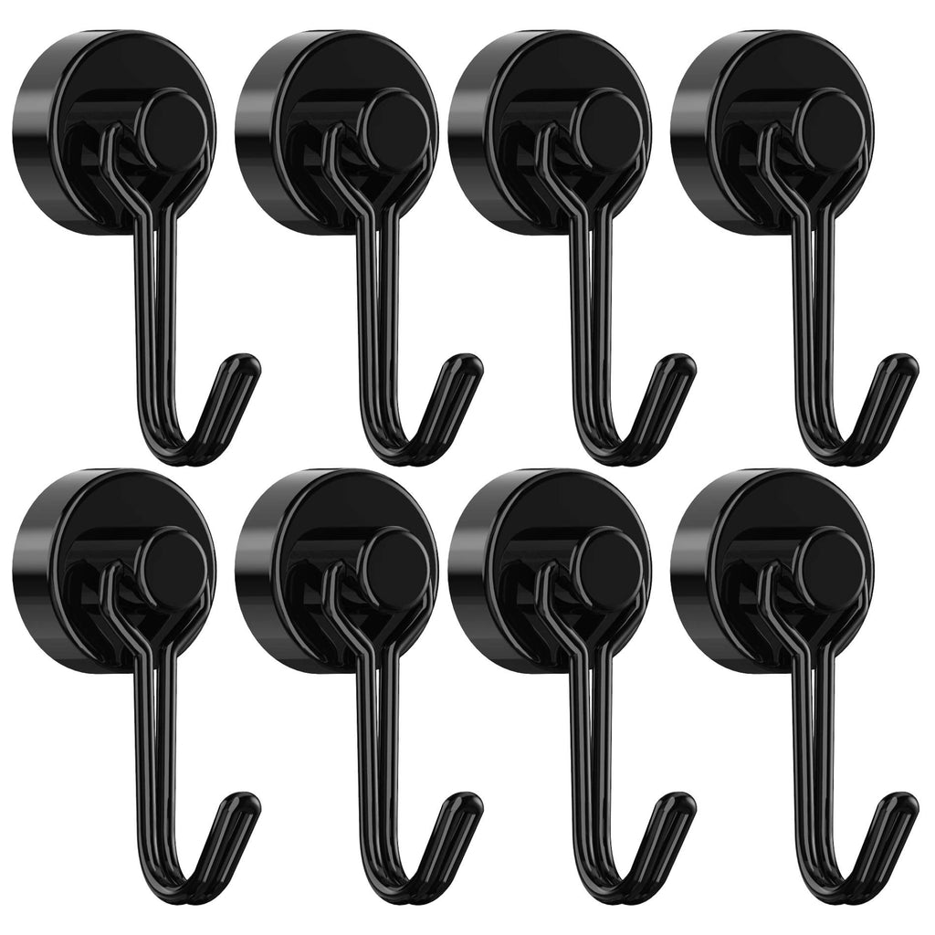 [Australia - AusPower] - Magnetic Hooks,Tohoer Heavy Duty Neodymium Magnet Hook 30LBS with Rust Proof for Indoor Outdoor Hanging,Refrigerator,Grill,Kitchen,Key Holder,Black,Pack of 8 Black 