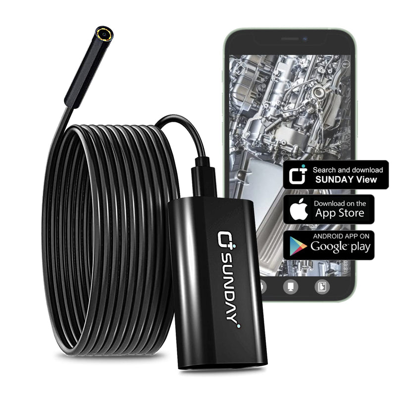 [Australia - AusPower] - SUNDAY Wireless Endoscope | IP67 Waterproof WiFi Borescope Inspection HD Camera for Android and iPhone, Semi-Rigid Snake Camera with Light for HAVC, Sewer, Drain, Pipe, Automotive and DIY (11.5FT) 