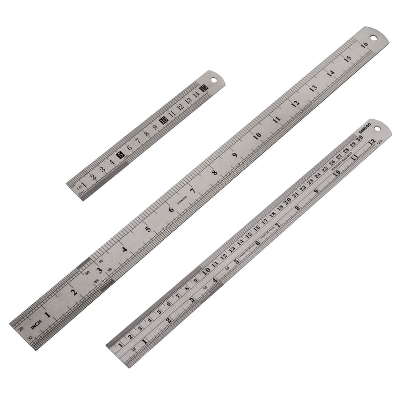[Australia - AusPower] - 3 Pack Stainless Steel Ruler 16 inch 6 inch and 12 inch Metal Ruler Kit with Conversion Table Metric Straight Edge Linear Measurement Ruler 