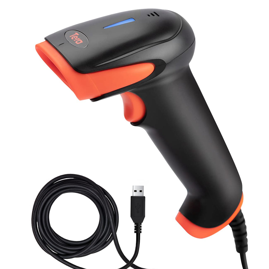 [Australia - AusPower] - Tera 1D Wired Barcode Scanner, No Laser - Eye Safe, CCD Screen Scan Handheld Bar Code Reader USB Linear Bar Code Scanner Fast and Precise Scan Plug and Play for Payment Pos Model 1500C Orange 