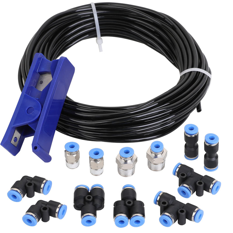[Australia - AusPower] - Hromee Air Line Tubing Kit, 5/32 Inch (3.97MM) OD x 32.8 Feet Polyurethane PU Tube and Push to Connect Fittings, 14 PCS Compressed Pipe and Accessories Kit Polyurethane (PU) 