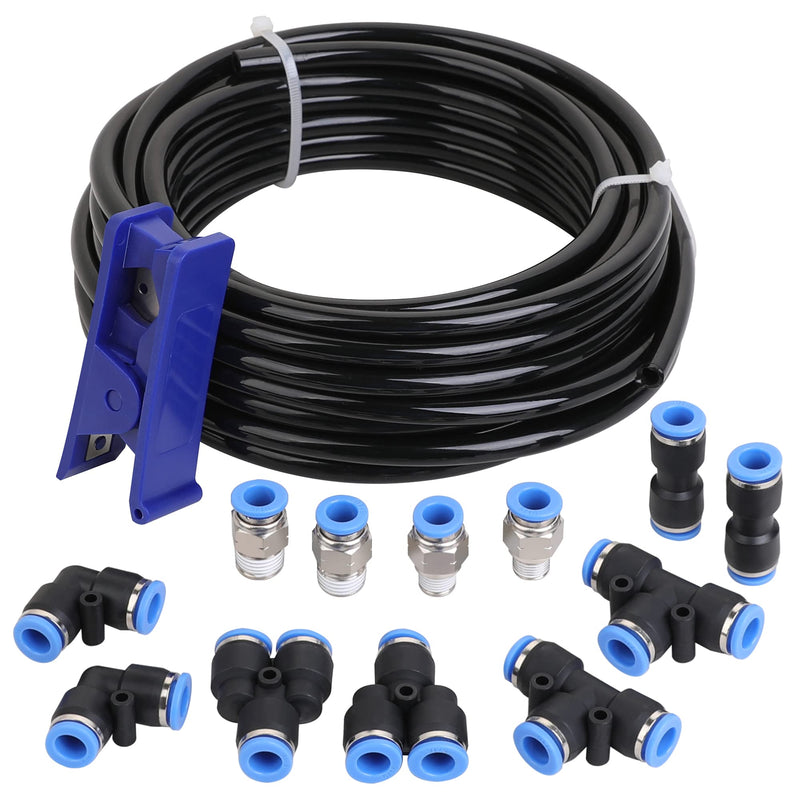 [Australia - AusPower] - Hromee Air Line Tubing Kit, 5/16 Inch (7.937MM) OD x 32.8 Feet Polyurethane PU Tube and Push to Connect Fittings, 14 PCS Compressed Pipe and Accessories Kit Polyurethane (PU) 
