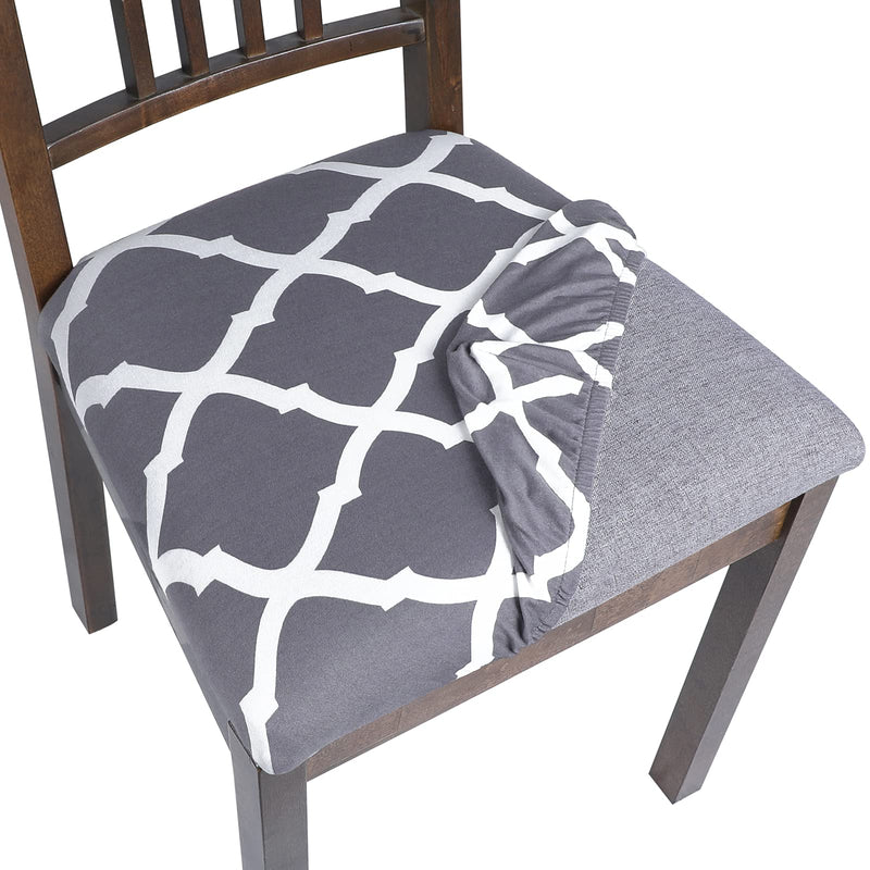 [Australia - AusPower] - SearchI Seat Covers for Dining Room Chairs Stretch Printed Chair Seat Covers Set of 4, Removable Washable Upholstered Chair Seat Protector Cushion Slipcovers for Kitchen, Office(Grey+White) Grey+white 
