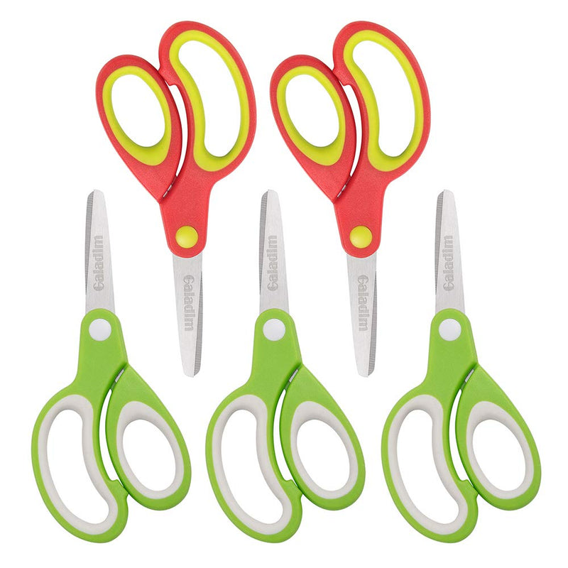 [Australia - AusPower] - Left-handed Kids Scissors by Galadim (Pack of 5, Rounded-tip, 5.2-Inch) - Lefty Soft Touch Blunt School Student Scissors Shears GD-018-G Green+Red 