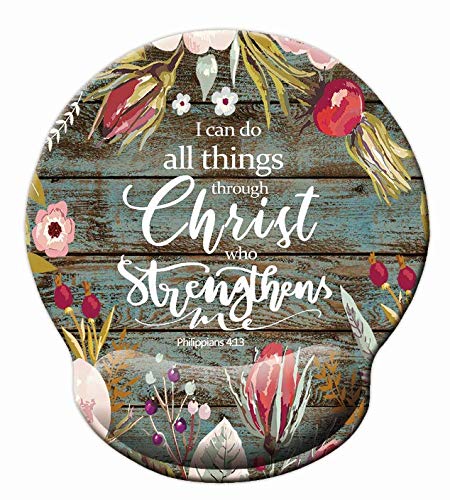 [Australia - AusPower] - Bible Verse Scripture Quote-I can do All Things Through Christ who Strengthens Me Philippians 4-13 Mouse Pad, Vintage Floral Rustic Old Wood Inspirational Quote Mouse Wrist Rest Support Pads Wood grain gray 