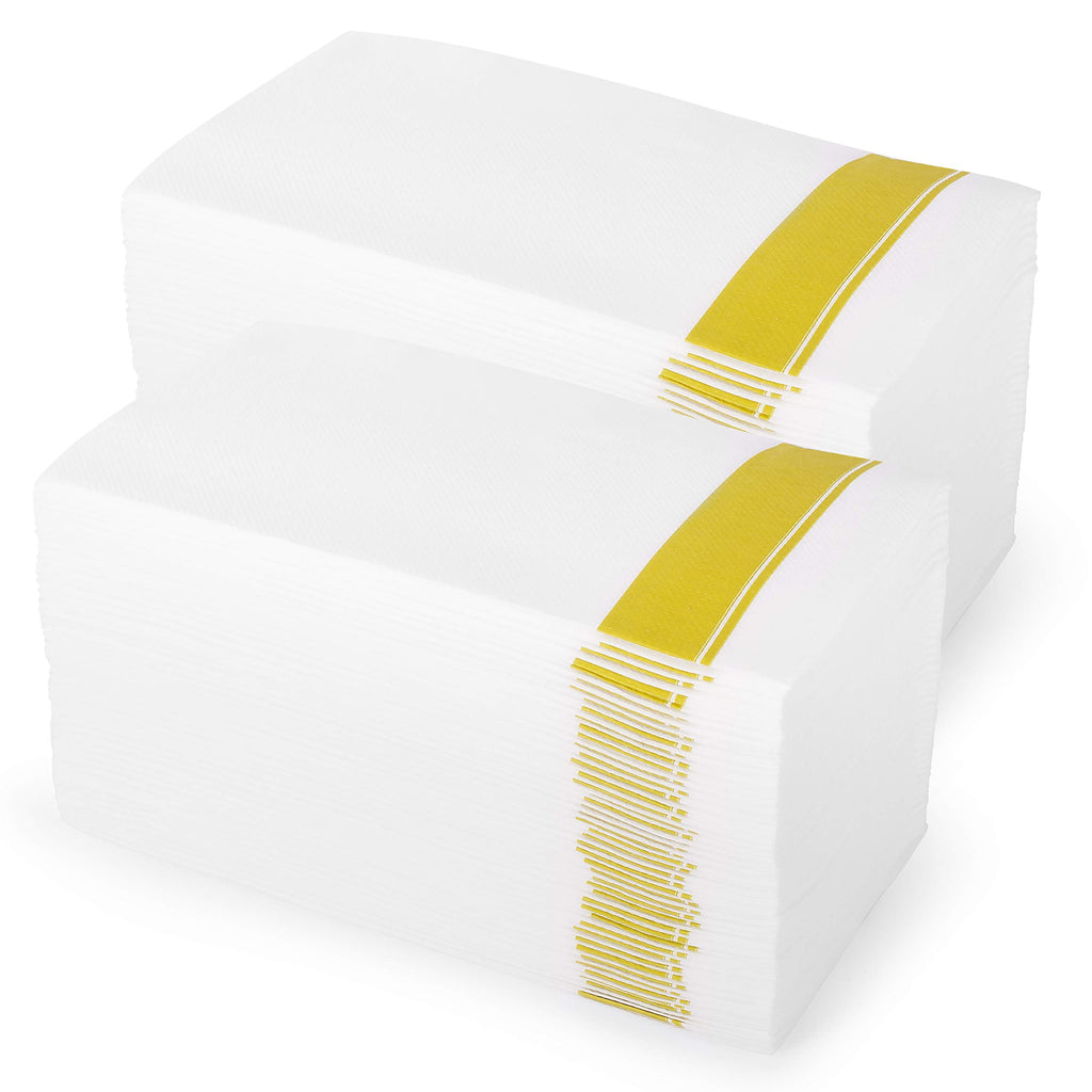 [Australia - AusPower] - [100 Count] Cloth Feel Guest Towels Dinner Napkins With Gold Design Elegant, Soft, Absorbent, Quality, Disposable Bathroom Paper Hand Towels, Wedding, Party, Napkins 100 Gold Border 