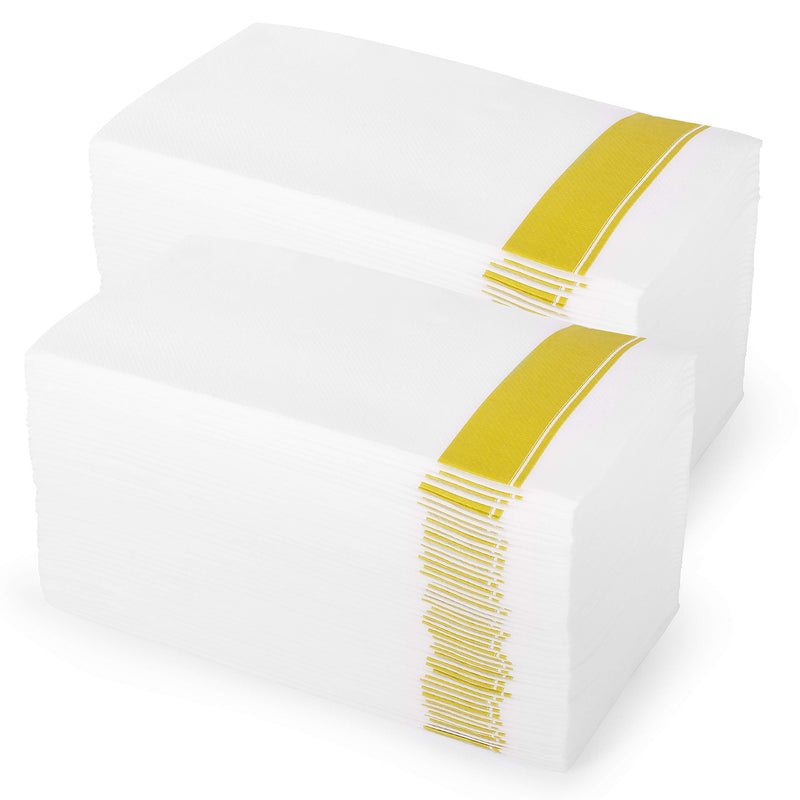 [Australia - AusPower] - [100 Count] Cloth Feel Guest Towels Dinner Napkins With Gold Design Elegant, Soft, Absorbent, Quality, Disposable Bathroom Paper Hand Towels, Wedding, Party, Napkins 100 Gold Border 