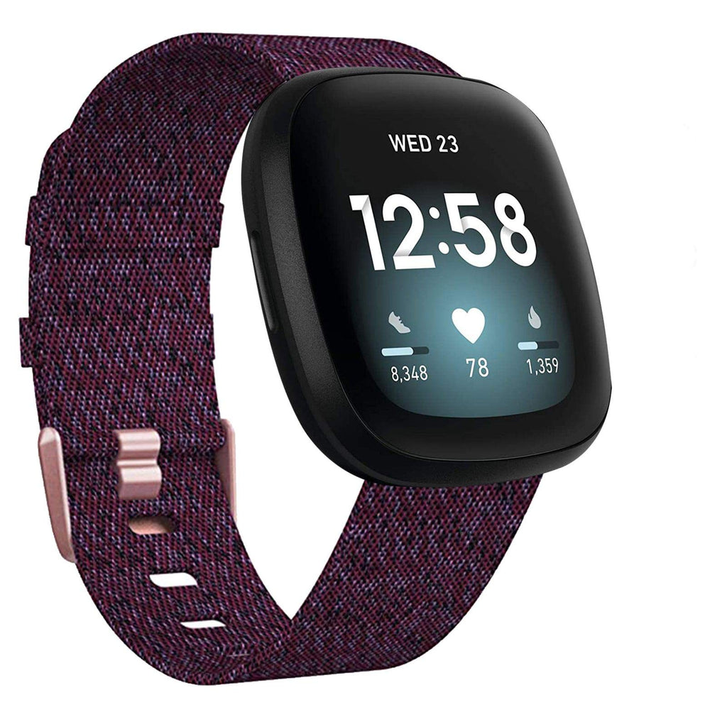 [Australia - AusPower] - SOONORY Versa 3 Bands Compatible with Fitbit Versa 3 / Sense for Women Men, Large Small Breathable Woven Canvas Fabric Strap, Adjustable Replacement Wristband for Versa 3 Smart Watch Rose black L(6.5"-8.5") 
