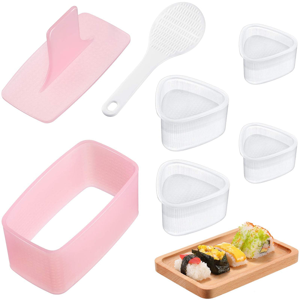 [Australia - AusPower] - 6 Pieces Non Stick Spam Musubi Maker Set Includes 4 Pieces Triangle Sushi Molds in 2 Sizes 1 Piece Non Stick Musubi Maker Press Mold and 1 Piece Rice Paddle for Home Kitchen Restaurant 