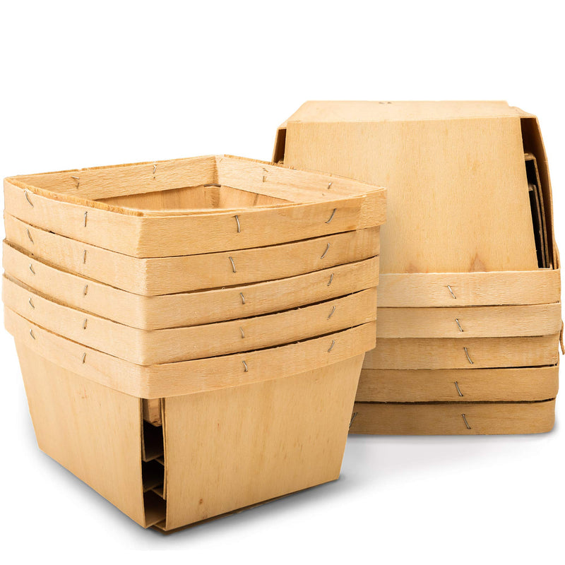 [Australia - AusPower] - One Quart Wooden Gift Baskets (10 Pack); for Picking Fruit or Arts, Crafts and Decor; 5.75” Square Vented Wood Boxes 10 