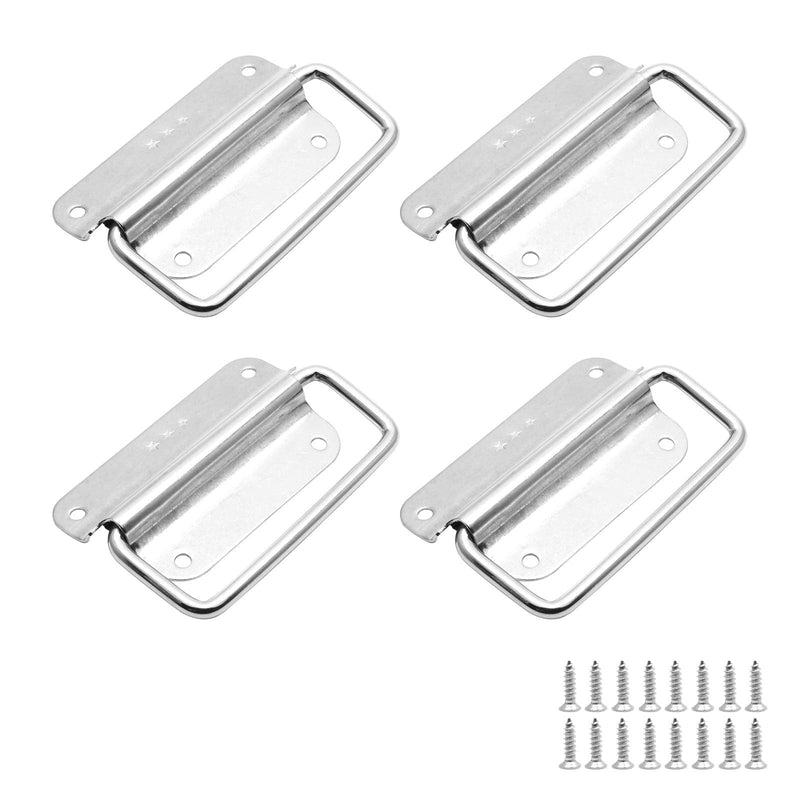 [Australia - AusPower] - Jiozermi 4 Pcs Chest Handles, 3 Inch Pull Handles with Screws, Stainless Steel Foldable Pull Ring Handle for Toolbox, Heavy Duty Surface Mount Case Handle, Silver 