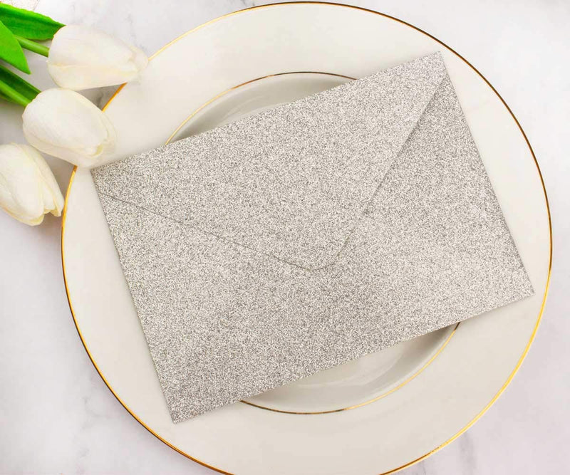[Australia - AusPower] - 25 PCS A7 Silver Sparkle Glitter Envelopes,5.35 x 7.7 inches, Perfect for 5x7 Weddings,Invitation Cards,Birthday Greeting Invite 120g Silver Glitter 