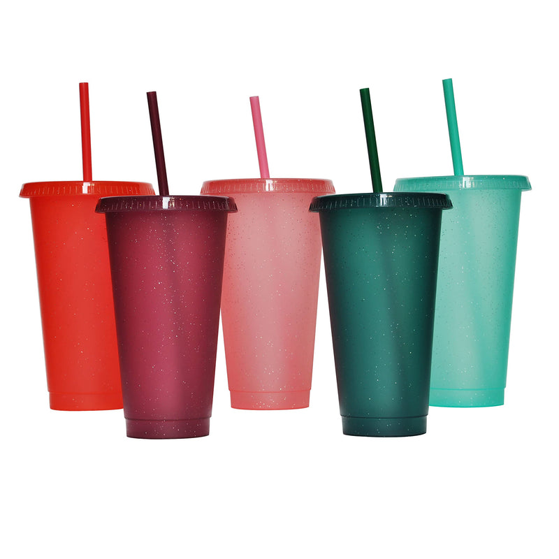 [Australia - AusPower] - Tumbler with Straw and Lid,Water Bottle Iced Coffee Travel Mug Cup,Reusable Plastic Cups,Perfect for Parties,Birthdays,24oz-5 Pack 24.0 ounces 