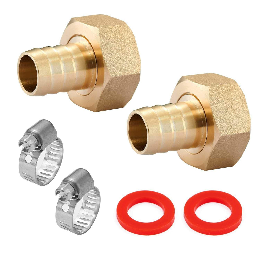 [Australia - AusPower] - Minimprover 2PCS Lead Free Brass Water Hose Pipe Swivel Connector,3/4" Barb x 3/4 inch Female GHT Adapter,Copper Fitting with Stainless Clamp for House/Boat/Lawn/Power Wash/Irrigation 3/4" Barb x 3/4" Female GHT 2 