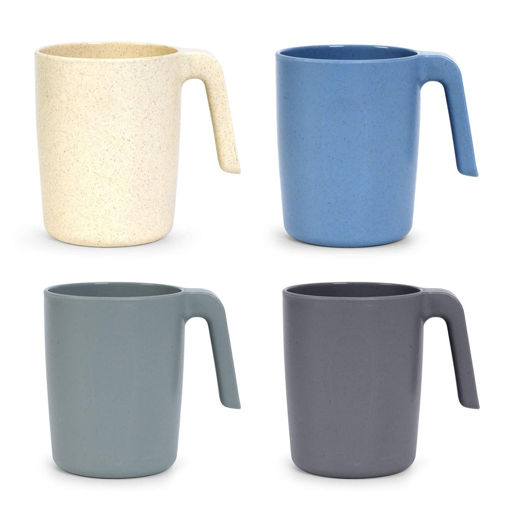[Australia - AusPower] - Shopwithgreen Unbreakable Coffee Mugs Set of 4 for Tea, Cocoa, Juice, 15 OZ Wheat Straw Cup Set, Drinking Cup for Kids & Adult, Dishwasher and Microwave Safe 4PCs- Blue, Grey, Beige, Green 