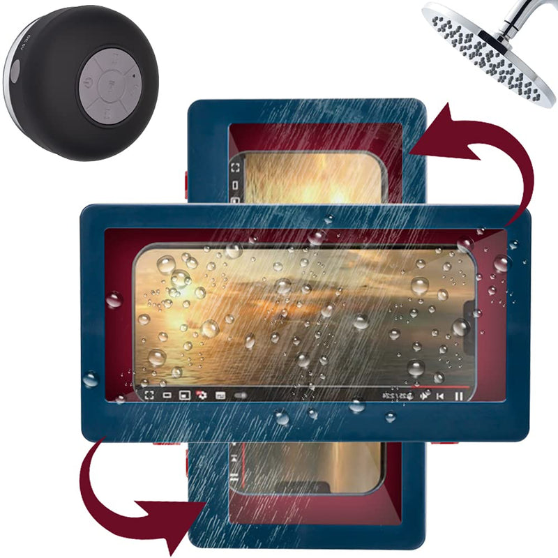 [Australia - AusPower] - Shower Phone Holder Waterproof Phone Case Mount 360° Rotating Portrait Landscape Touch Screen Viewing Modes for Shower Bathroom Under 6.8 inch Holder Case with Speakers from KEJIU (Blue) Blue 