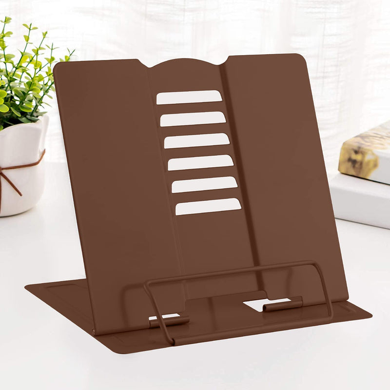 [Australia - AusPower] - MSDADA Desk Book Stand Metal Reading Rest Book Holder Adjustable Cookbook Documents Holder Portable Sturdy Bookstands for Recipes Textbooks Tablet Music Books with Page Clips (Brown) Brown 