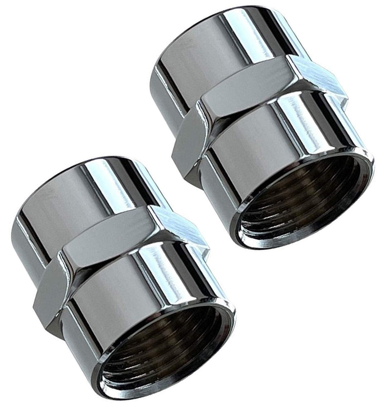 [Australia - AusPower] - Brass Pipe Fitting Coupling-1/2" x 1/2" NPT Female Chrome Plated Finish Brass Pipe Fitting Coupler with 1 Roll Copper Joint Thread Sealing Tape for Home Plumbing Pipes (2pcs-Chrome Plated) 2pcs-Chrome Plated 
