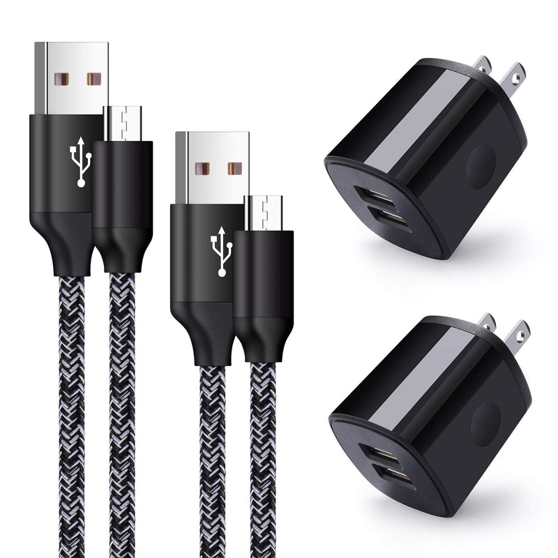 [Australia - AusPower] - Android Charger Cable, Dual USB Wall Charger Plug Block Android Phone Charger Fast Charging Micro USB Cable Cord 6ft for Samsung Galaxy S6 S7 Edge J3 J7 Note 5 4 3,LG Stylo 2 3 Plus,G5 G4,Moto G5 Black,Black 