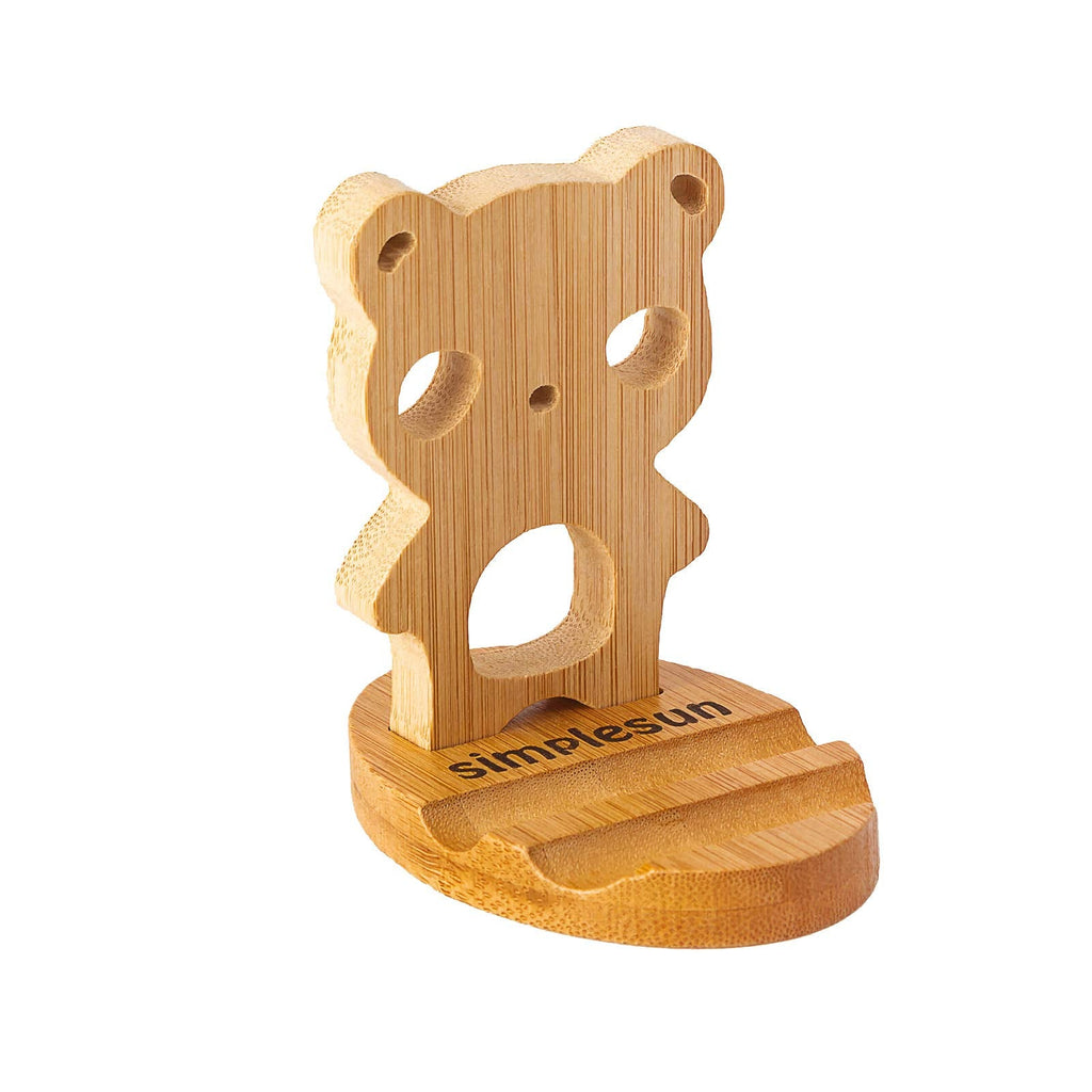 [Australia - AusPower] - Simplesun Cute Cell Phone Stand Accessories Office Supplies for Desk, Bamboo Wood Cell Phone Holder Desktop for All Mobile Phones, iPhone 11 12 XS Max XR, Android Smartphone, iPad, Tablet (Bear) Bear 