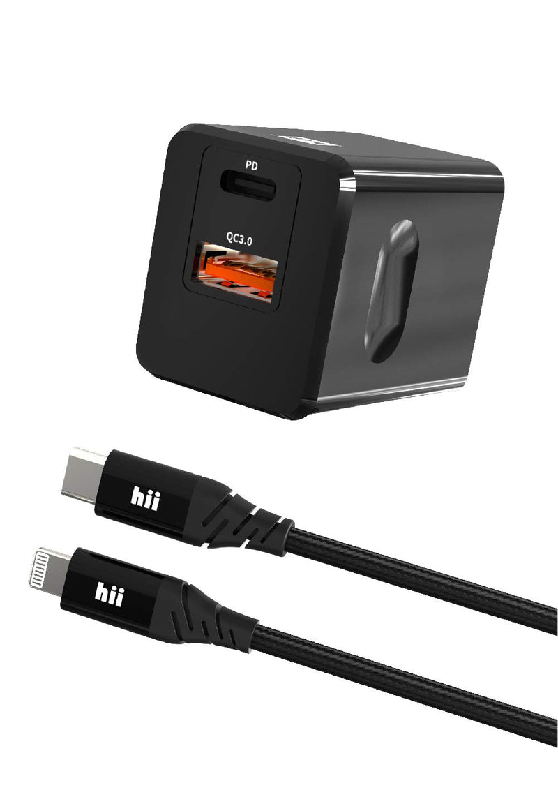 [Australia - AusPower] - USB C Fast Charger, 20W Dual-Port Wall Charger Plug with MFi Certified C to Lightning Cable, PD/ QC3.0 Fast Power Adapter for iPhone 12, 12 Mini, 12 Pro, 12 Pro Max, iPad Pro, AirPods Pro, and More Black 