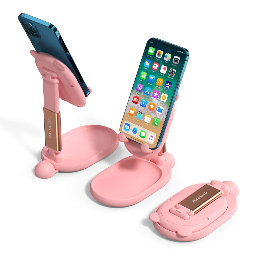 [Australia - AusPower] - Cute Bear Phone Stand, Foldable Angle Height Adjustable OATSBASF Cell Phone Stand for Desk, Portable Universal Multifunction Phone Holder Stand, Compatible with iPhone, Switch, All Phones (Pink) Pink 