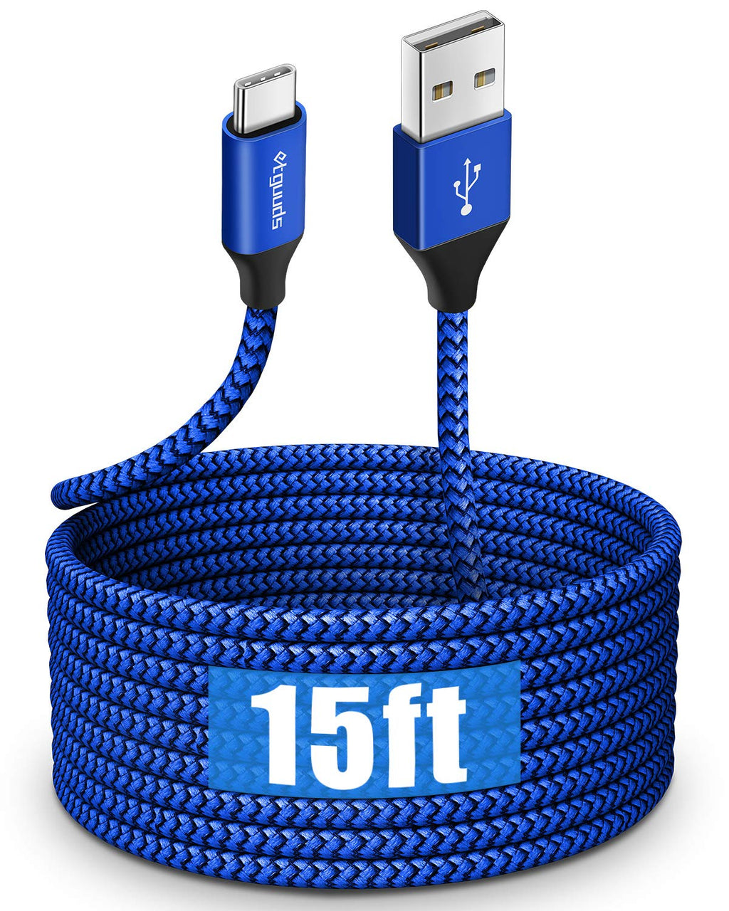 [Australia - AusPower] - USB C Cable 15ft, etguuds Extra Long USB Type C Cable Fast Charge USB-A 2.0 to USB-C Charger Cable, Premium Nylon Braided Charging Cord - Blue Blue-15ft 