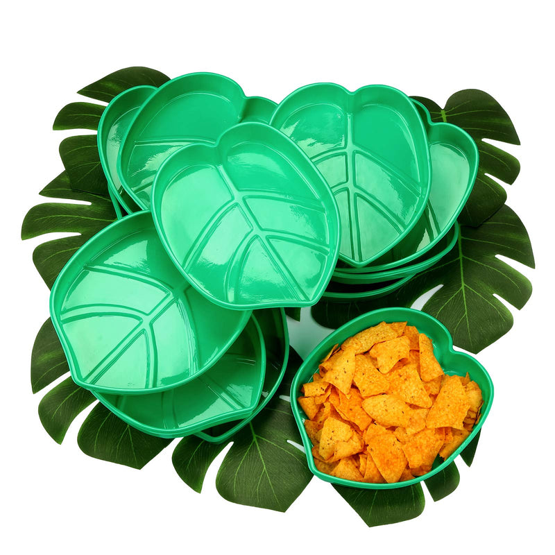 [Australia - AusPower] - Palm Leaf Snack Tray Hawaii Style Reusable Food Tray with Tropical Imitation Green Plant Leaves, Cookies Chips, Candy Dip, for Jungle Island Luau Party Theme Decorations Birthdays 12 Sets,8.3 x 7 Inch 