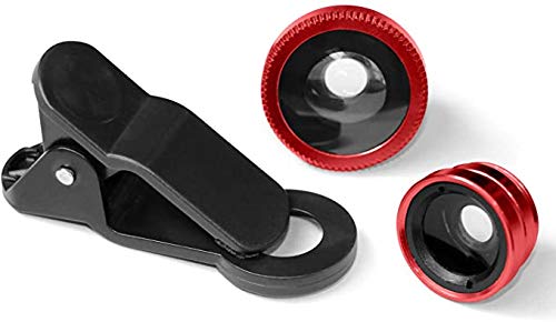 [Australia - AusPower] - for iPhone Android Mobile Phone Camera Universal Lens kit 3 in 1 Clipped on The Accessory 185°fisheye Wide Angle 10x Macro for Amateur Mobile Phone Photography-red 
