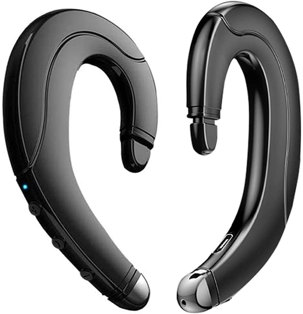 [Australia - AusPower] - Wireless Bluetooth Headphone, Painless Wearing Headset with Mic for Cell Phone, Non Ear Plug Non Bone Conduction Ear Hook Earbuds, Lightweight, Waterproof Earpiece for Business/Office/Sports (Black) 