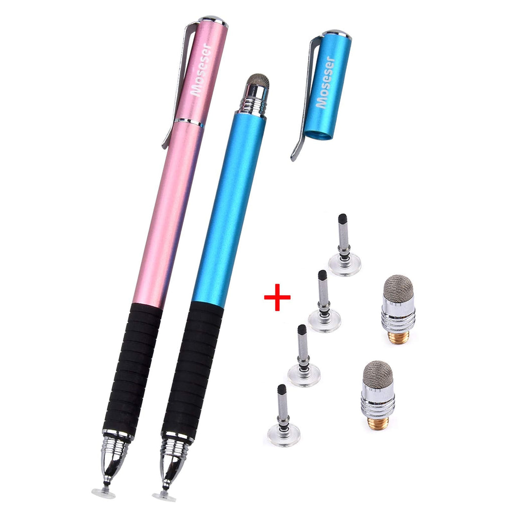 [Australia - AusPower] - Stylus pens for Touch Screens(2 Pcs),Universal Stylus,[2-in-1] 2022 Updated Touch Screen Pens for All Touch Screens Cell Phones, Tablets, Laptops with 6 Replacement Tips(4 DiscsTips, 2 Fiber Tips) Blue/Rose Gold 