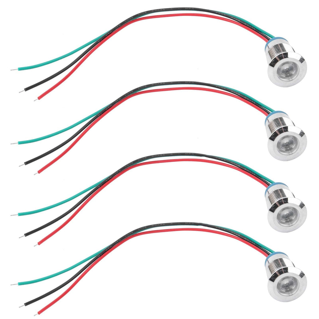 [Australia - AusPower] - Marhynchus 4 Sets LED Indicator Light Pre‑Wired Round LEDs Waterproof 2‑Color Light Common Anode Anode Electrode 12‑24V 12mm with Compression (Red and Green) Control Components Buttons and Indicators Red and Green 