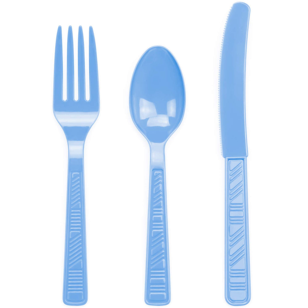 [Australia - AusPower] - DecorRack 96 Piece Plastic Cutlery Set -BPA Free- Disposable Plastic Silverware, Heavy Duty Utensils for Birthdays, Indoor, Outdoor Events, Parties, Bulk Plastic Ware, Light Blue (Set of 96) 
