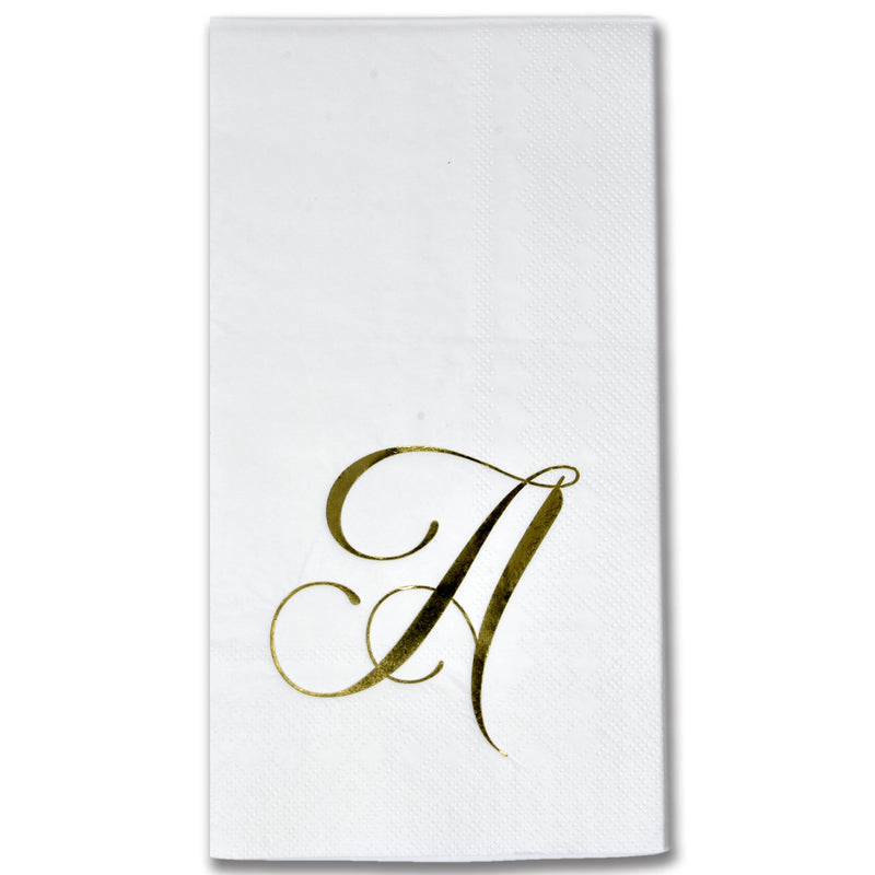 [Australia - AusPower] - 100 Gold Monogram Guest Napkins Letter A Disposable Paper Pack Elegant Metallic Golden Foil Dinner Hand Napkin for Bathroom Powder Room Wedding Holiday Birthday Party Baby Shower Decorative Towels 