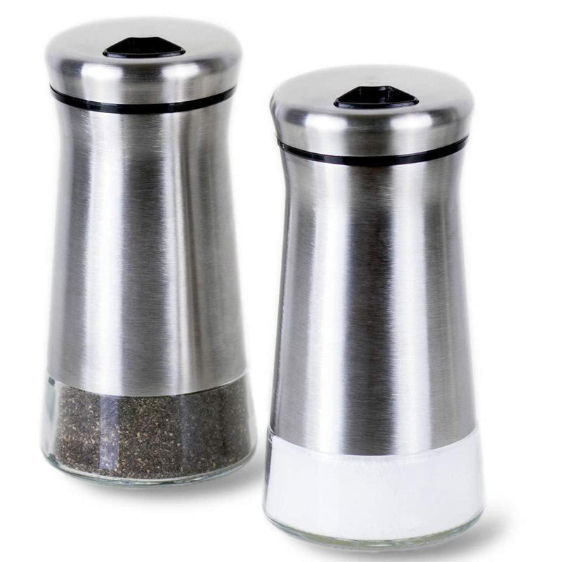 [Australia - AusPower] - VSILE 2 Packs Salt and Pepper Shaker Set, Adjustable Pour Holes Refillable Manual Glass Body Stainles Steel Funnel Mill Seasoning Shaker with Lids for Spices and Sea Salts Fresh Ground Pepper 