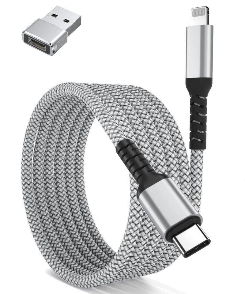 [Australia - AusPower] - USB C to Lightning Charger Cable 10ft with USB A Adapter,Apple MFI Certified Type C Power Delivery PD Fast Charging Cord for New iPhone 11 12 13 Mini Pro Max,SE 2020,iPad 8 9 8th 9th Generation 2021 Silver 