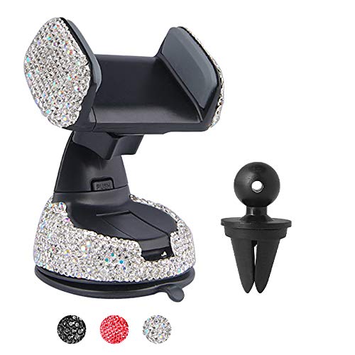 [Australia - AusPower] - Car Phone Mount Rhinestone Crystal Car Interior Decoration Universal Cell Phone Holder Clip with Air Vent Base for Dashboard Windshield and Air Vent (Silver) Silver 